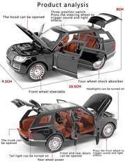 New 1:24 Range Rover Sport Alloy Car Model Simulation Sound And Light Pull Back Toy Car Metal Suv Boys Collection Ornaments Gift