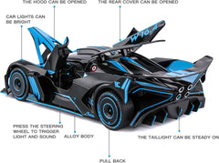 Toy Car Model for Bugatti Compatible with 1:24 Bugatti Bolide Alloy Diecast Car Toy with Lights and Music, Pull Back Car Toys for Kids Boys Girls Gift (Blue)