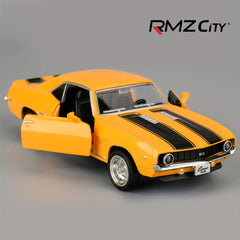 RMZ CITY 1:36 Scale 1969 for CHEVROLET for Camaro S5 Diecast Model - Vibrant Yellow with Black Stripes, Zinc Alloy PullBack Toy Car with Openable Doors & Detailed Interior, Perfect Gift for Boys & Girls