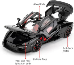 1:24 Scale Car Model Compatible for Collectible McLaren Senna Super Sports car Toys, Zinc Alloy Pull Back Toy Vehicle with Sound and Light for Adult Boys Girls 3 4 5 6 7 8 (Black)