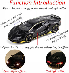 Alloy Collectible Black Lamborghini Toy Pull Back Vehicles Diecast Cars Model with Light & Sound