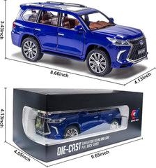 Diecast car Model 1/24 Scale - Zinc Alloy Pull Back Toy car with Sound and Light, Collectible Toys Vehicle for Adults and Boys Girls (Blue)