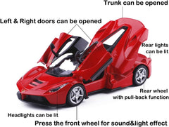 Alloy Collectible Red Ferrari Race LaFerrari Pull Back Vehicles Diecast Cars Model with Lights and Sound