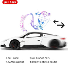 1/32 Maserati MC20 Alloy Model car, Model Toy with Pull Back Function, Toy car That Makes Sound and Bright Light, Model Toy for Collection, Gift for Kids (White)