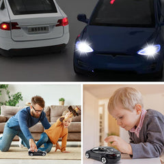 1:32 Model X Alloy Diecast Pull Back Toy Car with Open Doors, Lights and Music, Mini Vehicles Toys for Kids & Collectors (Black)