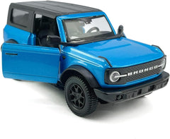 2-Door Bronco Badlands Model Car 1/36 Scale Diecast Toy Cars Metal Alloy Children’s Vehicles, Pull Back Doors Open, Black Rim, Mens Collection, Kids Toys for Boys Gifts, Cake Topper Home Décor, Blue