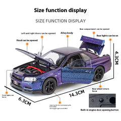 1:32 Nissan GTR R34 Skyline Supercar Alloy Metal Diecast Car Model Sound & Light Collection of Hobby Models Trendy Ornament Gift