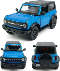2-Door Bronco Badlands Model Car 1/36 Scale Diecast Toy Cars Metal Alloy Children’s Vehicles, Pull Back Doors Open, Black Rim, Mens Collection, Kids Toys for Boys Gifts, Cake Topper Home Décor, Blue
