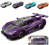 EROCK 1:24 Koenigsegg ONE die-cast car Model Toys, Open Door Design, Sound and Light Function, Suitable Gifts, Decorations, Collectibles, Toys for Adults and Children. (Purple-one)