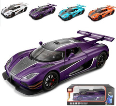 EROCK 1:24 Koenigsegg ONE die-cast car Model Toys, Open Door Design, Sound and Light Function, Suitable Gifts, Decorations, Collectibles, Toys for Adults and Children. (Purple-one)