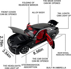 EROCK 1:24 Rolls Royce car Model, zinc Alloy car Model Toy with Sound Effects and Lights, Suitable for Adults and Children as Gifts, Decorations, Collectibles. (Black)