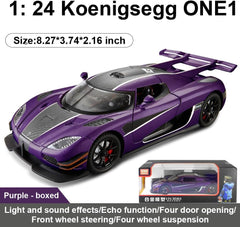 EROCK 1:24 Koenigsegg ONE die-cast car Model Toys, Open Door Design, Sound and Light Function, Suitable Gifts, Decorations, Collectibles, Toys for Adults and Children. (Purple-one)