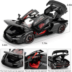 1:24 Scale Car Model Compatible for Collectible McLaren Senna Super Sports car Toys, Zinc Alloy Pull Back Toy Vehicle with Sound and Light for Adult Boys Girls 3 4 5 6 7 8 (Black)