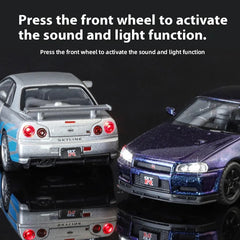 1:32 Nissan GTR R34 Skyline Supercar Alloy Metal Diecast Car Model Sound & Light Collection of Hobby Models Trendy Ornament Gift