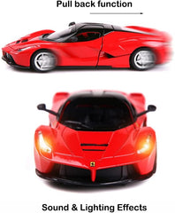 Alloy Collectible Red Ferrari Race LaFerrari Pull Back Vehicles Diecast Cars Model with Lights and Sound