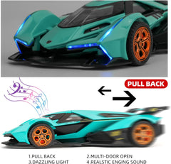 BDTCTK 1/32 Lamborghini V12 Vision GT Model Car, Zinc Alloy Pull Back Toy Car with Sound and Light for Kids Boy Girl Gift(Blue)