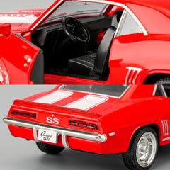 RMZ CITY 1:36 Scale 1969 for CHEVROLET for Camaro S5 Diecast Model - Vibrant Yellow with Black Stripes, Zinc Alloy PullBack Toy Car with Openable Doors & Detailed Interior, Perfect Gift for Boys & Girls