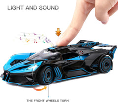 Toy Car Model for Bugatti Compatible with 1:24 Bugatti Bolide Alloy Diecast Car Toy with Lights and Music, Pull Back Car Toys for Kids Boys Girls Gift (Blue)
