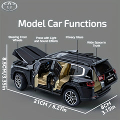 1pc 1/24 Scale for TOYOTA Land Cruiser DieCast Model - Black or White, Pull Back Action with Lights and Sounds, Zinc Alloy, Ideal Birthday Gift for Boys, for TOYOTA