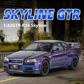 1:32 Nissan GTR R34 Skyline Supercar Alloy Metal Diecast Car Model Sound & Light Collection of Hobby Models Trendy Ornament Gift