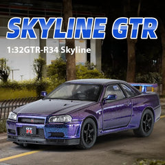 1:32 Nissan GTR R34 Skyline Supercar Alloy Metal Diecast Car Model Sound & Light Collection of Hobby Models Trendy Ornament Gift