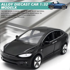 1:32 Model X Alloy Diecast Pull Back Toy Car with Open Doors, Lights and Music, Mini Vehicles Toys for Kids & Collectors (Black)