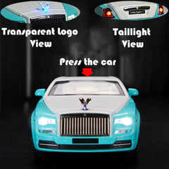 Toy Car Model Blue Rolls-Royce Wraith Alloy Collectible Pull Back Vehicles Diecast with Light and Sound