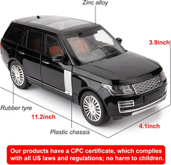 1/18 Scale Compatible for Land Rover Model Car,Zinc Alloy Pull Back Toy Diecast Car with Sound and Light,SUV Off-Road Vehicle,Children's Toy car ,Gifts for Boys and Girls Black