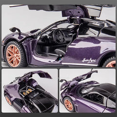 1:32 Scale Pagani Dinastia Huayra BC Car Model Toy Sound Light Gull Wing Door Alloy Diecast Supercar Models Boys Kids Gifts