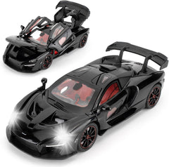 1:24 Scale Car Model Compatible for Collectible McLaren Senna Super Sports car Toys, Zinc Alloy Pull Back Toy Vehicle with Sound and Light for Adult Boys Girls 3 4 5 6 7 8 (Black)