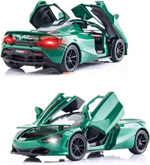 Diecast Toy Car McLaren 720S Sports Car Model,Zinc Alloy Simulation Casting Pull Back Vehicles,1:32 Scale Mini Supercar Toys with Lights and Music for Toddlers Kids Children Gift (720S-Green)