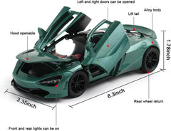 Diecast Toy Car McLaren 720S Sports Car Model,Zinc Alloy Simulation Casting Pull Back Vehicles,1:32 Scale Mini Supercar Toys with Lights and Music for Toddlers Kids Children Gift (720S-Green)