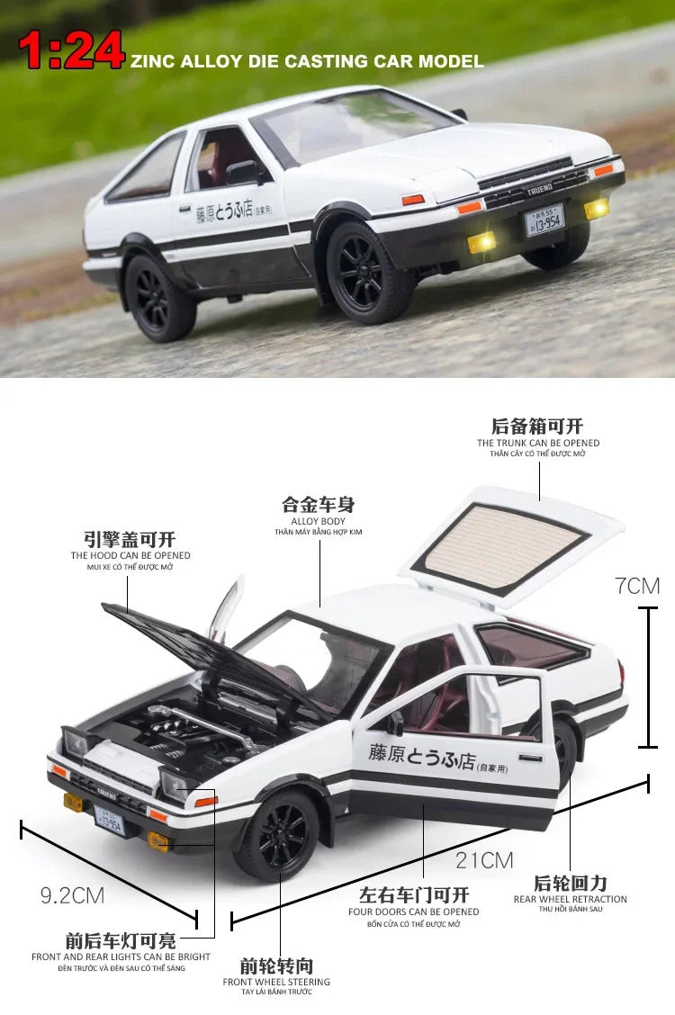 1:24 Initial D Toyota Trueno AE86 Alloy Diecast Car Model Sports Car Toys For Kids Adults Pull Back Vehicles Toy Cars Black Hood