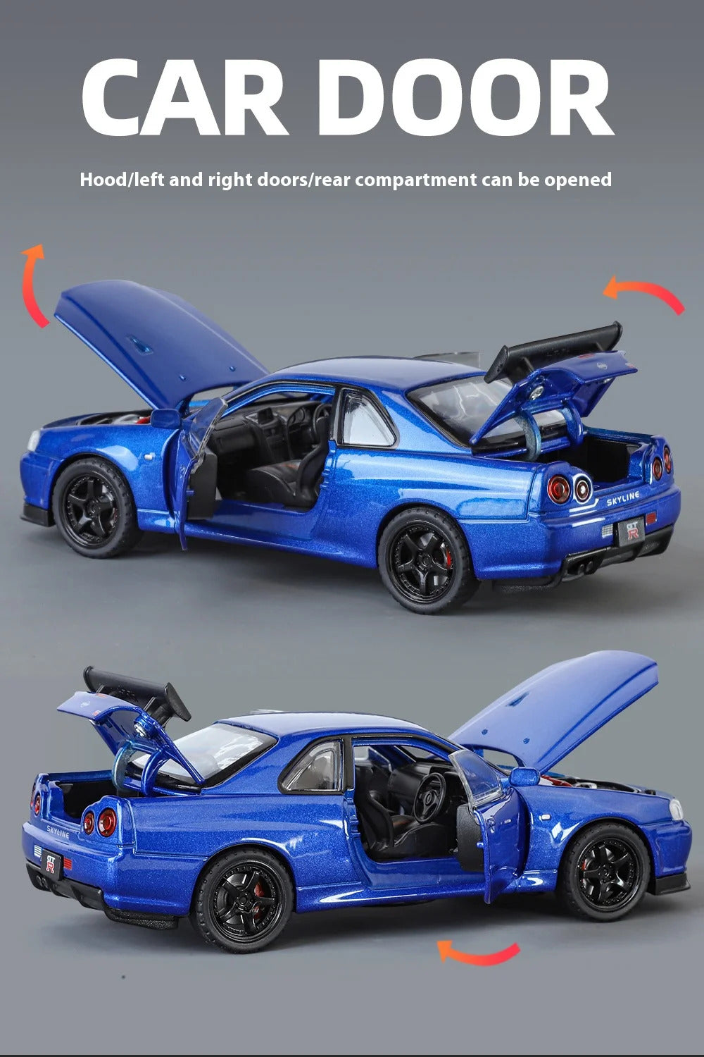 1:32 Nissan GTR R34 Skyline Supercar Alloy Metal Diecast Car Model Sound & Light Collection of Hobby Models Trendy Ornament Gift