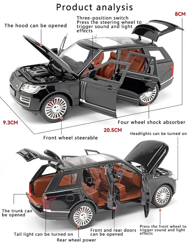 New 1:24 Range Rover Sport Alloy Car Model Simulation Sound And Light Pull Back Toy Car Metal Suv Boys Collection Ornaments Gift