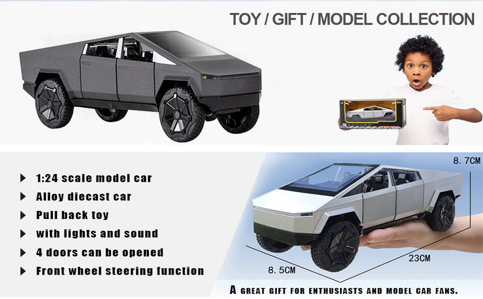 Toy Trucks Pickup Model Pull Back Pick-Up Truck with Sound and Light, Alloy Diecast Truck Toy Cars for Kids Gift or Vehicles Model Collection Enthusiasts (1/24 Grey Pickup Truck)