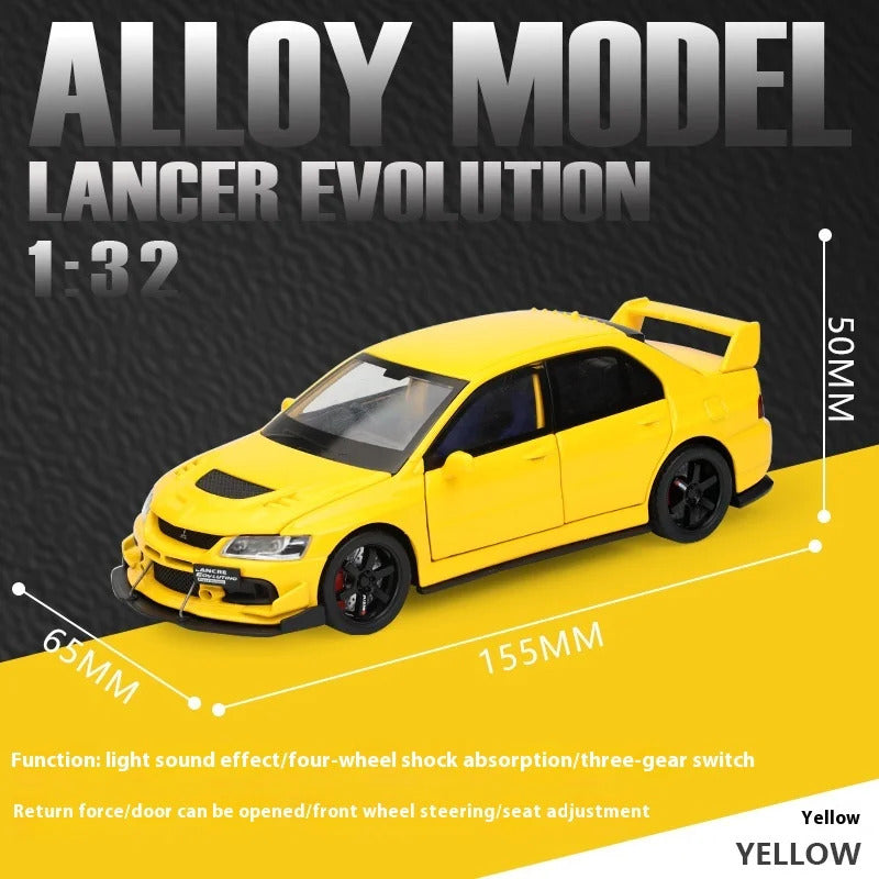 JDM 1:32 Mitsubishi Lancer Evolution Ninth Generation Super Racing Metal Alloy Diecast Car Model Sound & Light Right Rudder Gift