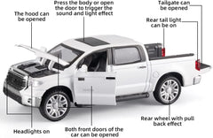 Toy Pickup Trucks for Boys 1/32 Tundra Diecast Cars Model，Zinc Alloy Toy Pickup Truck，with Sound and Light、Pull Back，Birthday Gifts for Kids Ages 3 Year and UP（White）