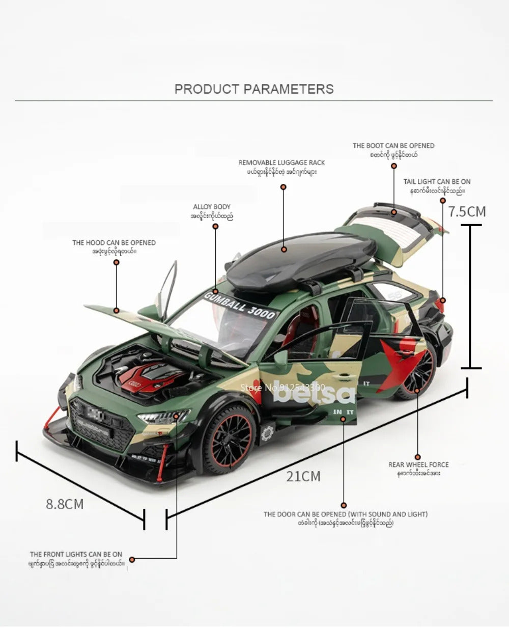 1/24 Audi RS6 Modified Vehicles Car Model Toys Alloy Diecast  With Pull Back Light & Sound Model Cars Boys Gifts For Children