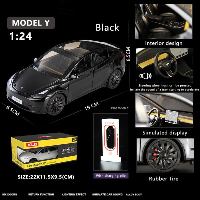 1:24 Model Y Alloy Car Model Simulation Sound And Light Pull Back Toy Car Metal Suv Electric Car Boys Collection Ornaments Gift