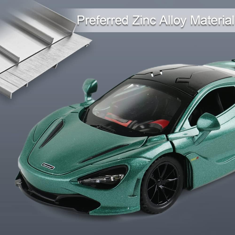 Diecast Toy Car McLaren 720S Sports Car Model,Zinc Alloy Simulation Casting Pull Back Vehicles,1:32 Scale Mini Supercar Toys with Lights and Music for Toddlers Kids Children Gift (720S-Green)