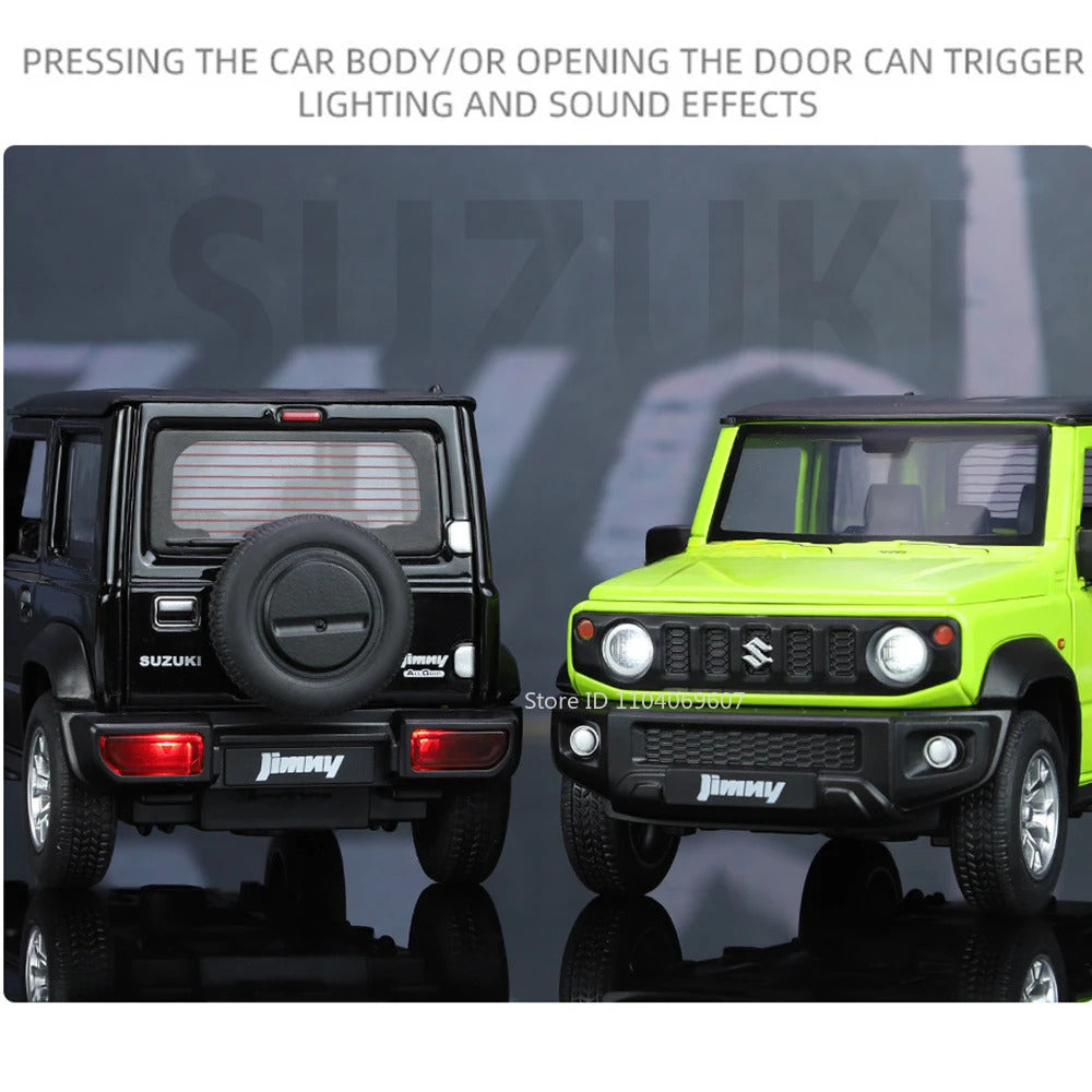 1:24 Suzuki Jimny Car Model Toys Alloy Diecast SUV 4 Doors Opened Pull Back Sound Light Shock Absorption Ornament Vehicles Gifts