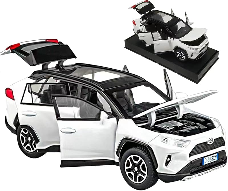 Model Car 1/32 RAV4 Toy Car Alloy Diecast Collectible Model with Light and Sound Toy Vehicle for Boys Kids Toddler Gift Black car