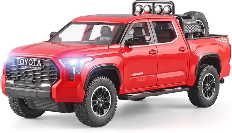 Toy Pickup Trucks for Boys 1/32 Tundra Diecast Cars Model，Zinc Alloy Toy Pickup Truck，with Sound and Light、Pull Back，Birthday Gifts for Kids Ages 3 Year and UP（White）