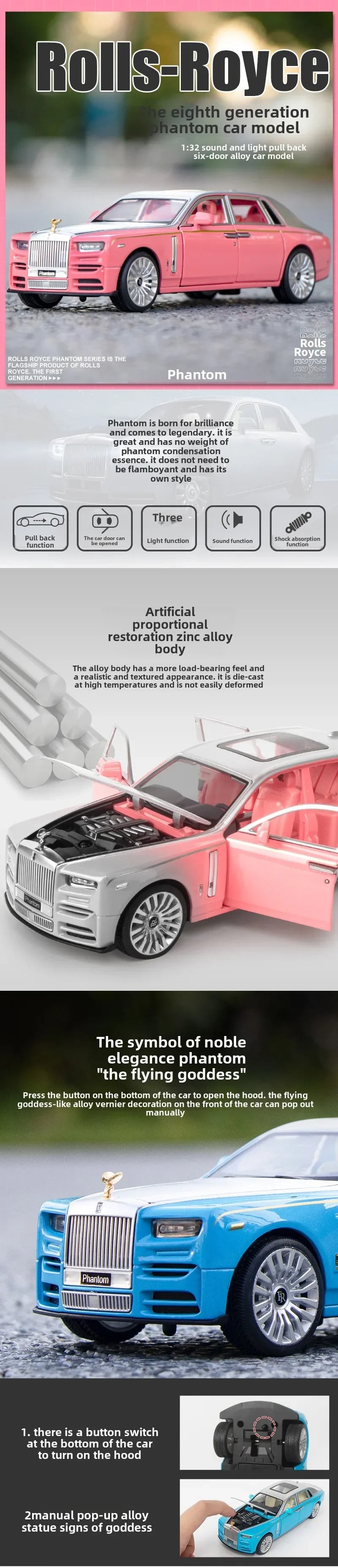 [CubeFun]1:32 Rolls-Royce Phantom Alloy Car Model Sound and Light Simulation Diecasts Metal Toy Collection Children Gifts