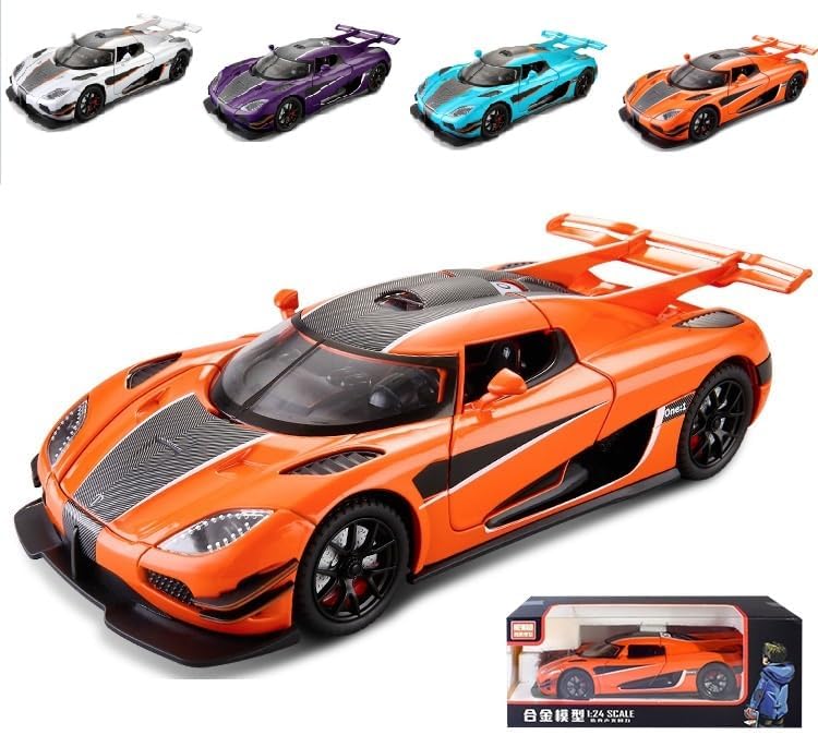 EROCK 1:24 Koenigsegg ONE die-cast car Model Toys, Open Door Design, Sound and Light Function, Suitable Gifts, Decorations, Collectibles, Toys for Adults and Children. (Purple-one)