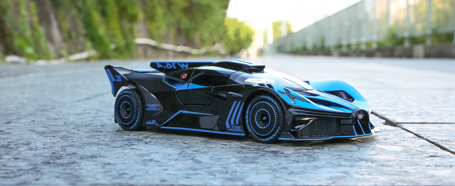 Toy Car Model for Bugatti Compatible with 1:24 Bugatti Bolide Alloy Diecast Car Toy with Lights and Music, Pull Back Car Toys for Kids Boys Girls Gift (Blue)