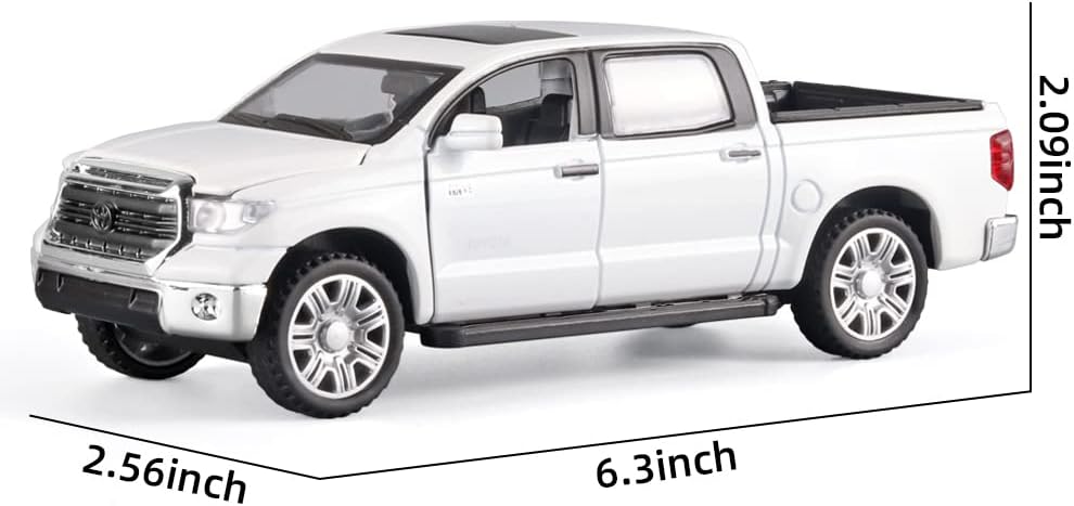 Toy Pickup Trucks for Boys 1/32 Tundra Diecast Cars Model，Zinc Alloy Toy Pickup Truck，with Sound and Light、Pull Back，Birthday Gifts for Kids Ages 3 Year and UP（White）