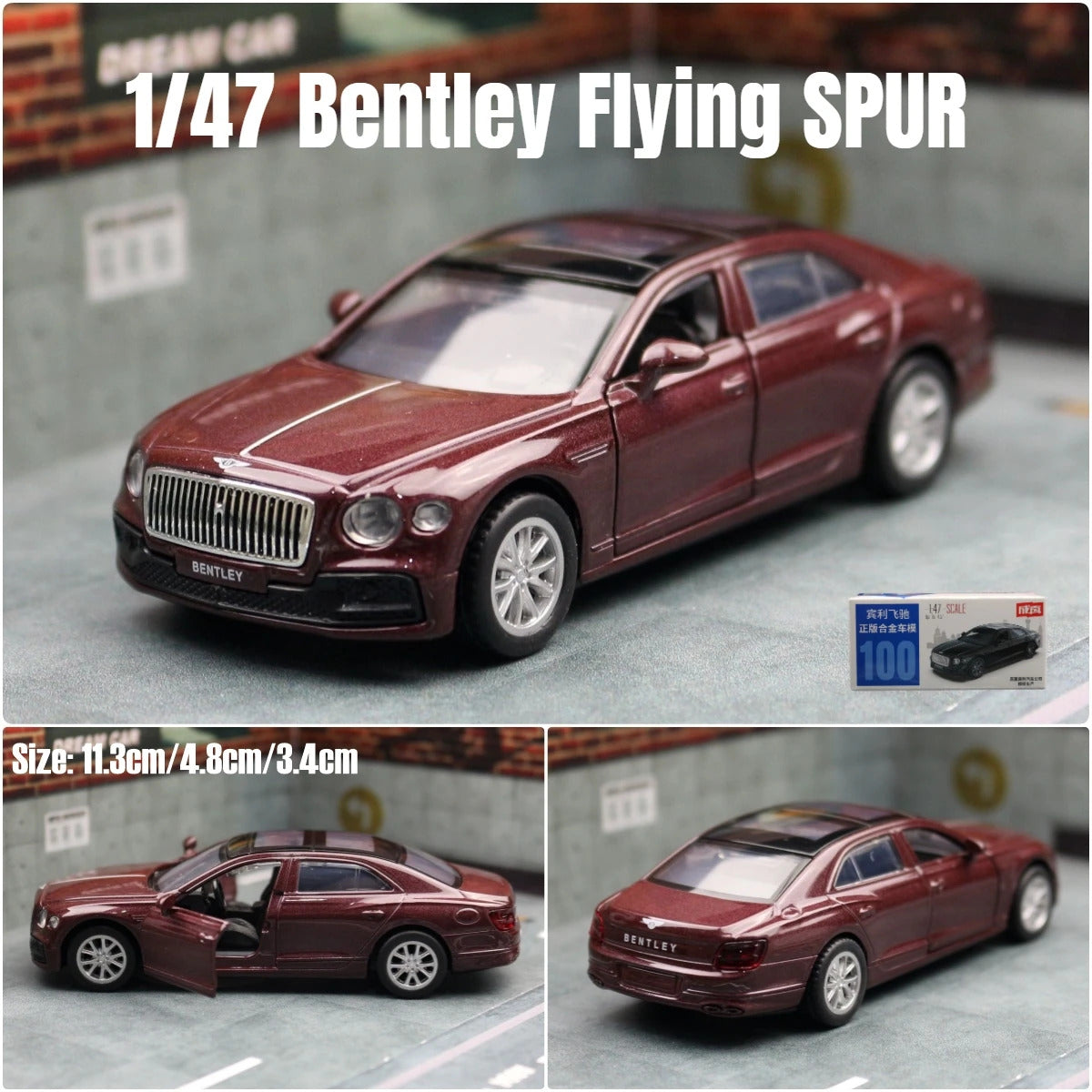 1/47 Bentley Flying SPUR HYBRID Toy Car For Children Diecast Metal 1:43 Miniature Model Pull Back Free Wheel Collection Gift Boy