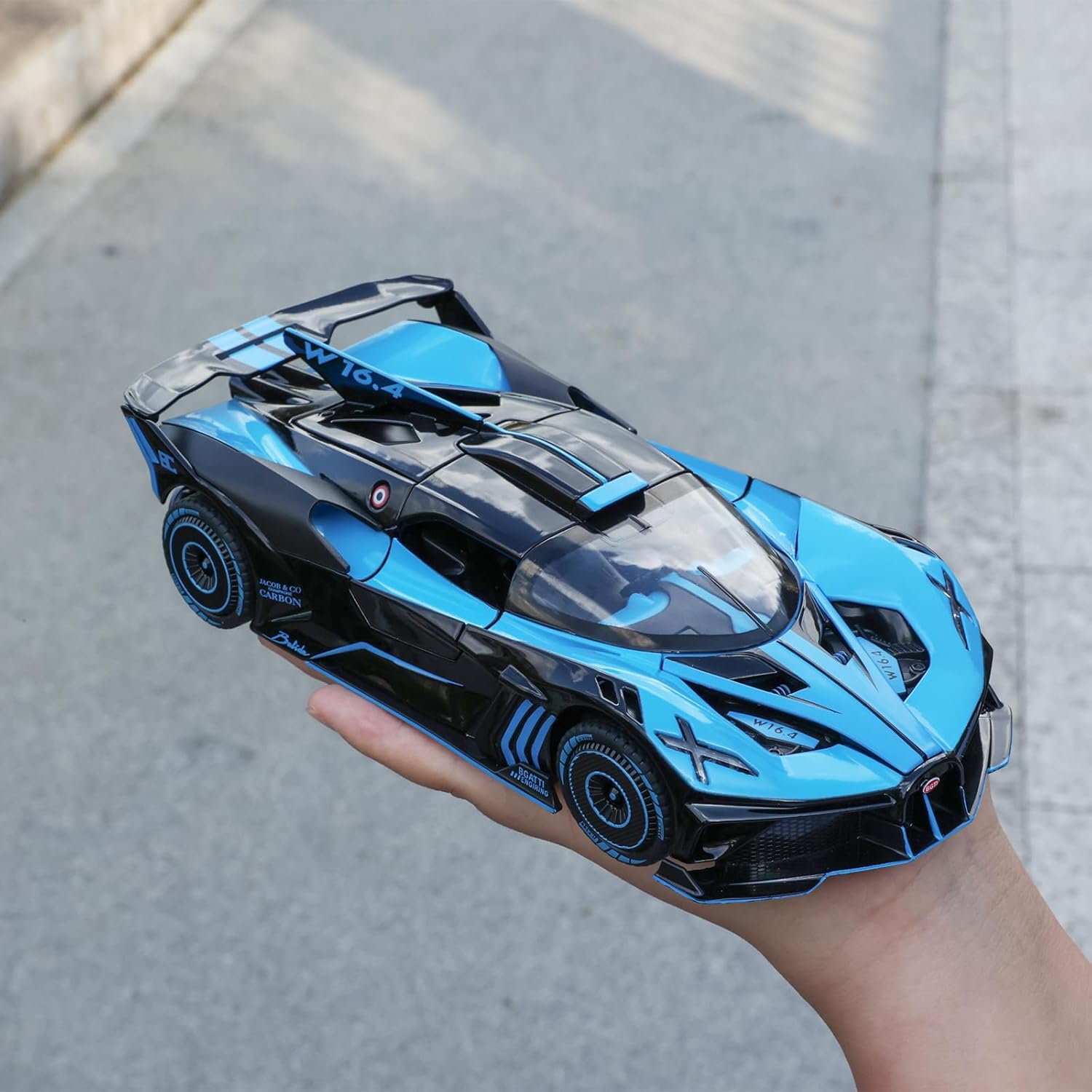 Toy Car Model for Bugatti Compatible with 1:24 Bugatti Bolide Alloy Diecast Car Toy with Lights and Music, Pull Back Car Toys for Kids Boys Girls Gift (Blue)